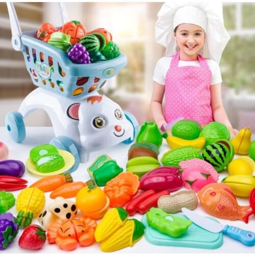 45PCS Children Play House Toy Cut Fruit Plastic Vegetables Pizza Kitchen Baby Classic Kids Toys Pretend Playset Educational Toys