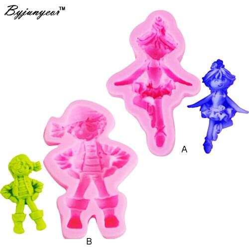 Byjunyeor M-C070 2PCS Boy&Girl Doll UV Resin Silicone Mold Fondant Chocolate Candy Lollipop Crystal Epoxy Soft Clay Bake Tools