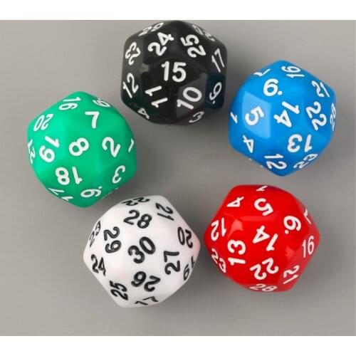 1 Piece High Quality 30 Sided D30 25mm Digital Dice For Board game Acrylic Dices With 1-30 number 5 Colors