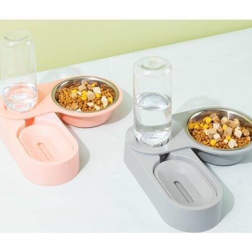 Rotating 180°Automatic Water Replenishment Food Bowl Dog Bowl Food Bowl Cat Bowl Automatic Drinking FountainStainless Steel Bowl
