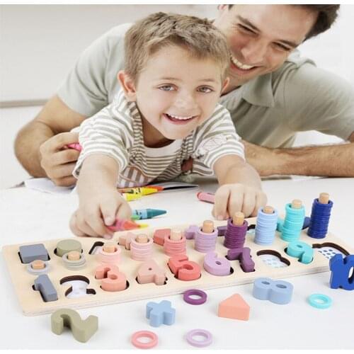 Kid Multifunctional Mathematical Toys Counting Education Wooden Toy Building Intelligence Blocks Montessori Wooden Box Baby Gift