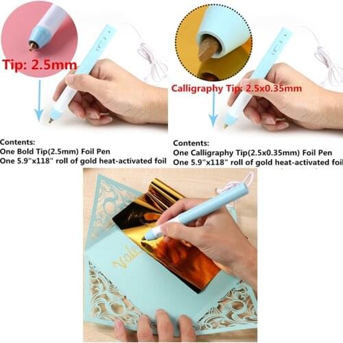 Two Types Heated Gold Foil Pen for Making Craft Designs Cards Album Pen Slim Handle Usb Powered On Paper Leather Plastic