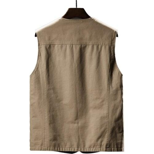 Cotton V Neck Mens Vest Casual Sportwear Sleeveless Jackets Autumn Spring Army Khaki Waistcoat 2020