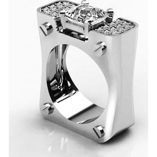 Huitan Fashion Women Square Design Rings Jewelry Cool Hyperbole Square Crystal Zircon Stone Female Party Punk Style Finger Rings