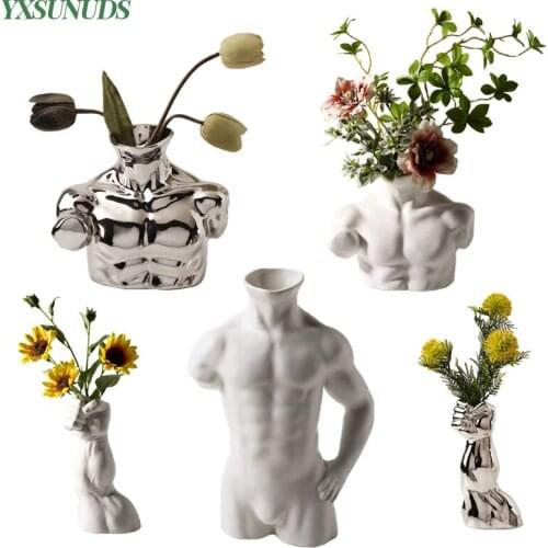 Ceramic Human Body Vase Home Decoration Flowers Vase Body Building Art Statue Crafts Ornaments Bedroom Office Living Room Decor