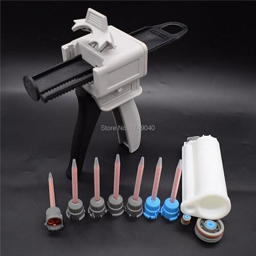 10:1 AB Glue Gun 50ml Glue Adhensive Dispenser Manual Caulking Gun 10:1 Static Mixing Nozzle 50ml 10:1 Empty Double Cartridge