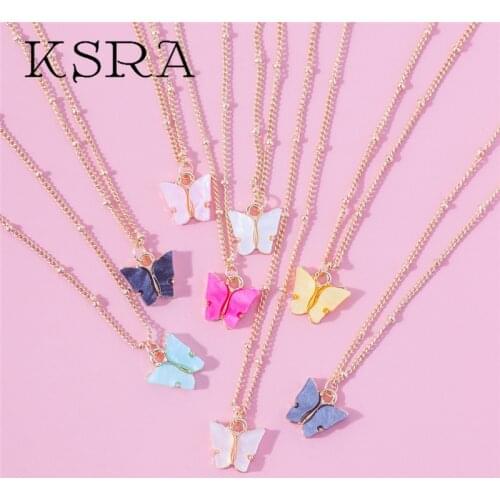 KSRA 2020 New Fashion Acrylic Butterfly Pendant Necklace for Women Colorful Butterfly Bead Chain Charm Necklace Jewelry Gift