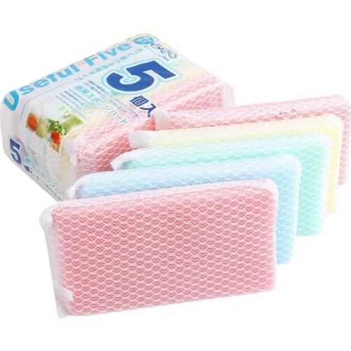 Hot Selling Household Cleaning Tools Cleaning Brushes 5 Bags Of Dishwashing Sponges Kitchen Dishwashing Solid Color Brushes