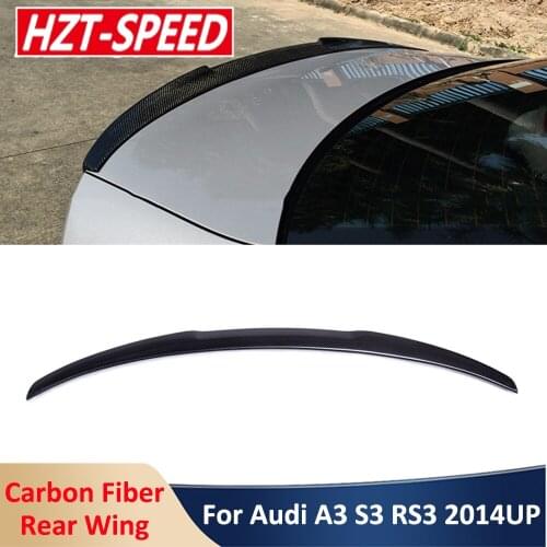 Small M4 Style Real Carbon Fiber Rear Trunk Wing Spoiler Car Body Kit Modification For AUDI A3 S3 RS3 2014 Up