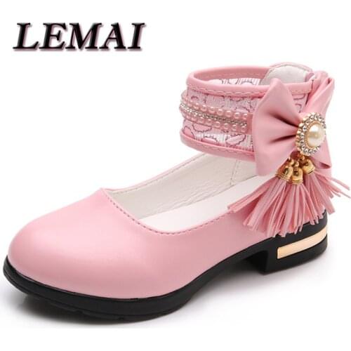 Fashion Tassel Bow Childrens Leather Shoes Girls Flower For Princess Wedding Big Kid Dance Shoes 3 4 5 6 7 8 9 10 11 12 Year Old