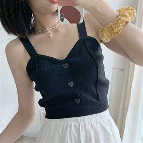 Fashion Women Crop Top Casual Beach Vest Female Camisole Cotton Tank Button Up V Neck Sleeveless Knit Top Sweater Tank Top
