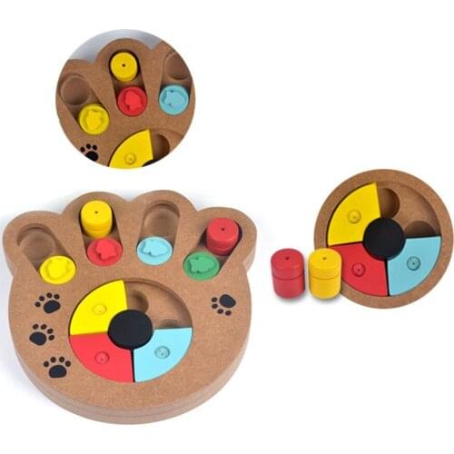 Natural Food Treated Wooden Paw Shape Pet Dog Cat IQ Training Toys Educational Feeding Game Paw Puzzle Plate Playing Toy