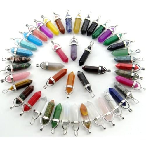 Natural stone lapis Turquoises Quartz Crystal aventurine Opal Hexagonal charm Pendants for diy Jewelry Necklaces Accessories10PC