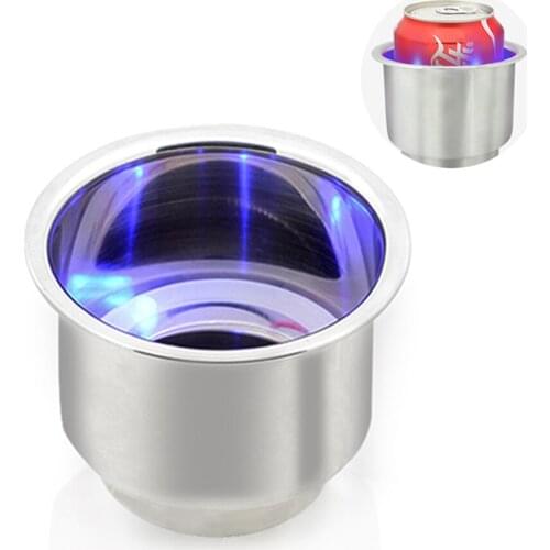 Stainless Steel Cup Drink Holder With 3 Blue LED Light For Boat Car Yatch