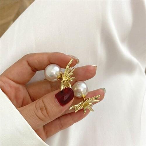 2021 New Chic Earrings Front And Back Fashion Metallic Flower Pearl Brincos Jewelry Wholesale