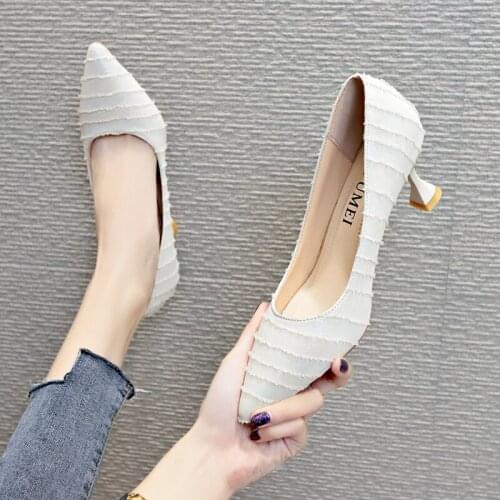 2020 spring and autumn new ladies high heels elegant wild high-quality striped simple fashion mature womens shoes W27-15