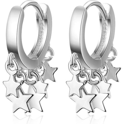 925 Sterling Silver Tassel Star Charm Stud Earring for Women Girl Wedding Gifts Jewelry pendientes plata de ley 925 mujer eh028