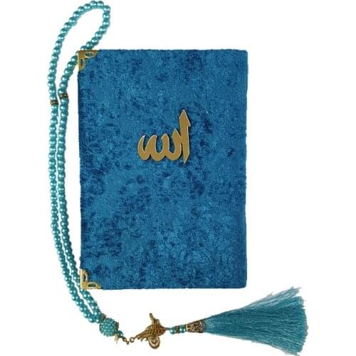 GREAT GIFT Transparent Boxed Special Patterned Sponge Velvet Covered Yasin Book Blue - Stone Pearl Rosary - 10 Pie FREE SHİPPİNG