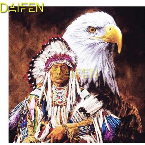 Full Round Diamond mosaic Full Square Diamond painting Indians old man Cross stitch 5D DIY Diamond embroidery white eagle