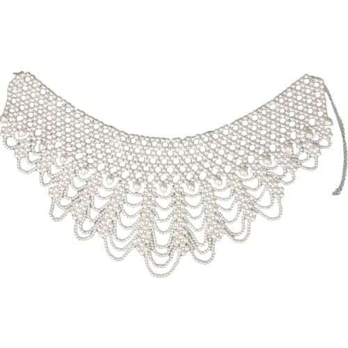 Detachable Blouse Fake Collar Elegant Faux Pearl Beaded False Collars Choker Necklace Summer Cloth Accessory for Women Girls