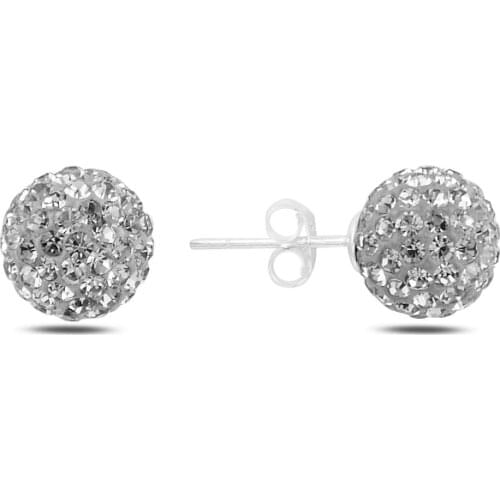 Silver 925 Sterling Ball Crystal Stone Earrings