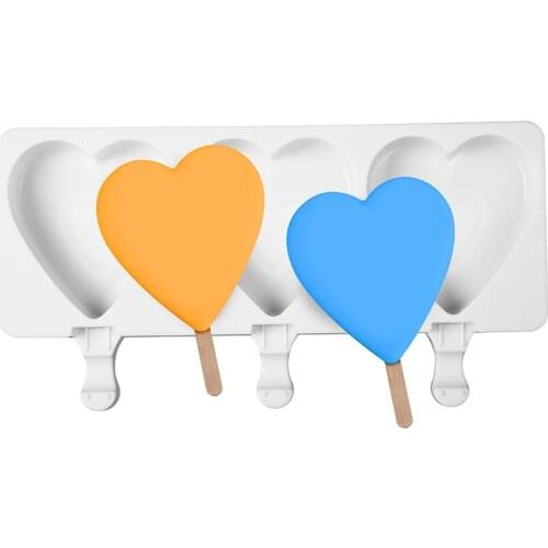 Silicone Ice Cream Mold DIY Homemade Popsicle Moulds Freezer 3 Cell Big Size 3 Heart Ice Cube Tray Popsicle Makers Baking Tools