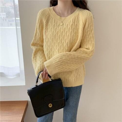 Loose Korean Lazy Tops Sweaters 2021 Autumn Winter Solid Simple Knitted Women Sweater Pullover Long Sleeve O-Neck Casual