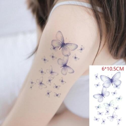 Waterproof Temporary Tattoo Sticker Light Blue Butterfly Flower Sexy Body Art Flash Tattoo Fake Tattoo for Women Men