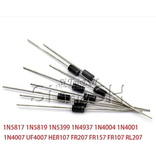 100PCS 1N4007 1N5819 1N4001 UF4004 UF4007 FR107 FR157 FR207 1N4004 1N4937 HER107 RL207 1N5817 1N5399 DO-41 Rectifier Diode