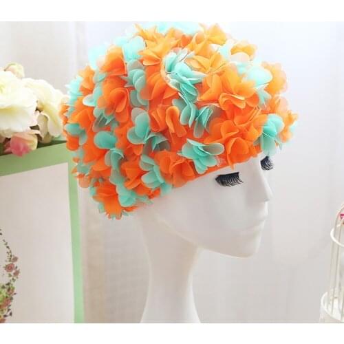 Women Petal Swimming Cap Flowers Bath Cap For Long Hair Ladies Swim Pool Hat Swimming Cap Nylon Turban
