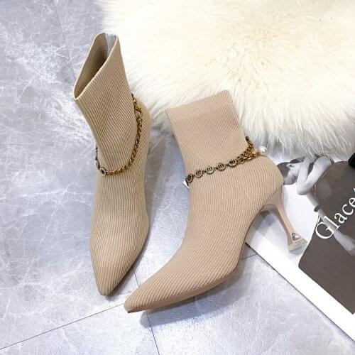 High Heels Womens New 2021 Korean Stiletto Short Ankle Boots Pointed Toe Fashion Rhinestone Fashion Boots Thin Boots Net Red