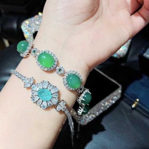 17-19cm Exquisite 925 Silver Tourmaline Gemstone Bracelets for Women Vintage Emerald Zircon Bangle Bracelets Fashion Jewelry