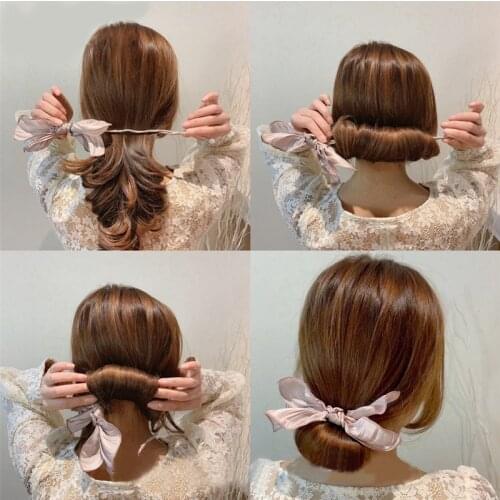 DIY Furling Hair Rings Women Bowknot Donuts Twist Headband Magic Hair Bun Maker Hairstyle Tool Lazy Hair Curler Dish Headwear