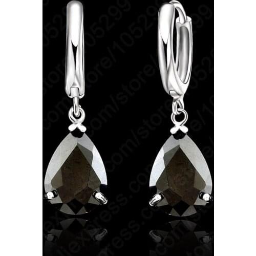 Water Drop AAA Zircon Crystal Woman Lever Back Loop Earrings 925 Sterling Silver White Gold Color Jewelry 9 Colors