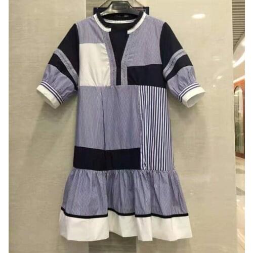 New Korean Fashion Dress 2021 Summer Style Women Color Block Patchwork Short Sleeve Casual Ruffle Dress Ladies Striped Dress