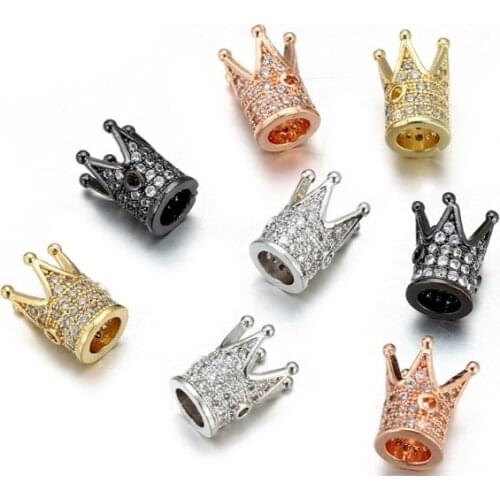 1.2*0.7cm Crown spacer micro pave cz cubic zirconia zircon beads metal Crystal bracelet DIY making silver gold plated rge3