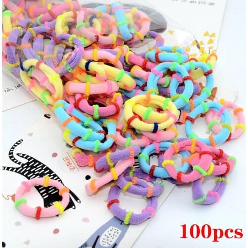 100pcs Children girls Candy Color Nylon Polyester Elastic Rubber Band ropes Hairbands Hair ties Scrunchies girl hair accessories