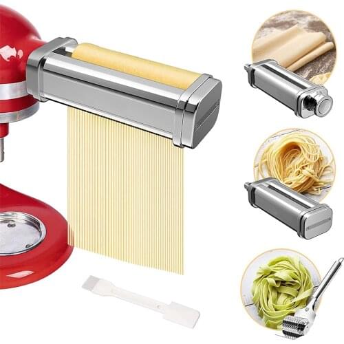 3pcs/Set Pasta Maker 304 Stainless Steel Noodle Press Kitchen Pasta Roller Attachment Replacement for KitchenAid Stand Mixer