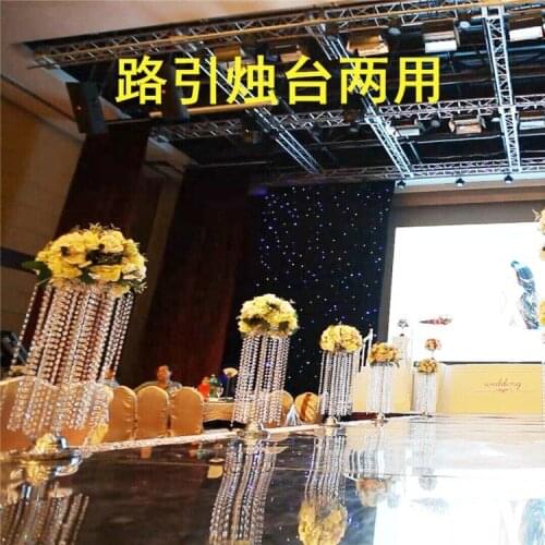 75cm Tall Silver metal candelabras with flower bowl candle holder with acrylic crystal pendants Aisle road leads