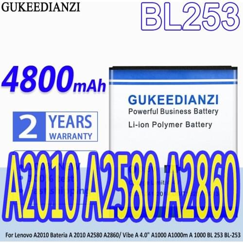 GUKEEDIANZI Battery BL253 4800mAh For Lenovo A2010 Bateria A 2010 A2580 A2860/ Vibe A 4.0" A1000 A1000m A 1000 BL 253 BL-253