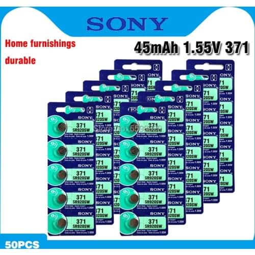 50pcs Sony 100% Original 370 AG6 371 SR920SW 920 1.55V Watch Battery SR920SW 371 Button Coin Cell Batteries MADE IN JAPAN