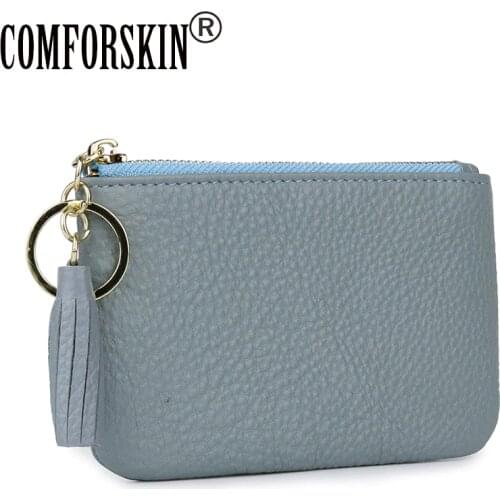 COMFORSKIN Brand New Arrivals Genuine Leather Coin Purse High Quality Multi-function Tassel Women Mini Wallets With Key Holder
