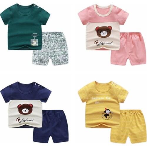 Baby Clothing Summer Thin Cotton T-shirt Shorts Set Baby Two Piece Childrens Clothing Set Boys Cartoon Print Short Sleeve