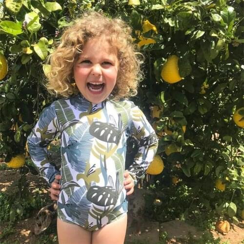 Baby Girl Bathing Suit 1Piece Print Boutique Kids Clothing Long Sleeve Infant Rash Guard Swimwear Baby Girl Favors Pool Bodysuit