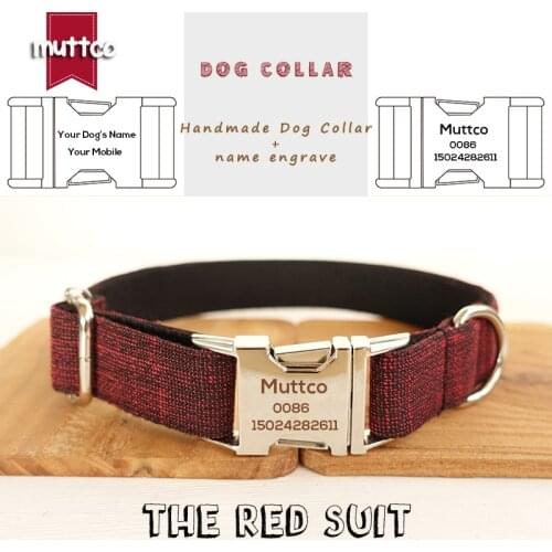 MUTTCO Customized collars for dogs retailing handsome collar Anti-lost THE RED SUIT unique design dog collar 5 sizes UDC006