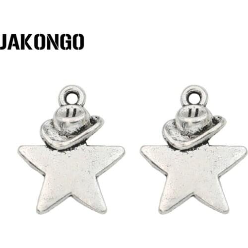 JAKONGO Antique Silver Plated Star Charm Pendants for Jewelry Accessories Making Bracelet Findings DIY 19x14mm 20PCS/LOT