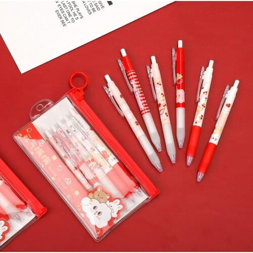 JIANWU 6Pcs/Set Cartoons Cute Gel Pens 0.5mm Kawaii Ballpoint Retractable Black Ink Pens for Writing Student Stationery Supplies