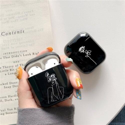 Cute Case For Apple airpods Case Cartoon Graffiti Flowers Rose Bluetooth Earphone Case For Airpods Headphone Black Hard Case