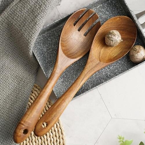 Reusable Wooden Retro Salad Sushi Fork Pasta Spoon Kitchen Cooking Utensil Tool Cooking Utensil Tool