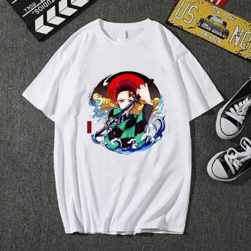 Hot Anime Demon Slayer White T-shirt Fashion O-neck Casual Man and Woman Cloth